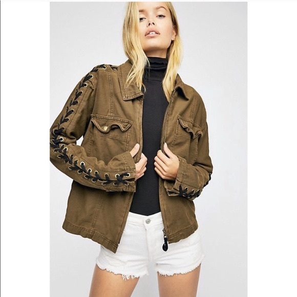Free People Jackets & Blazers - Free People Faye Military Jacket Lace Up Sleeves